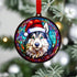 Husky in Santa Hat Suncatcher Decoration